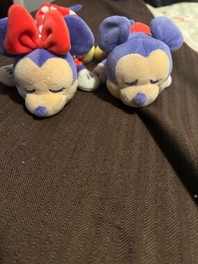 Disney Cuddleez Sleeping Mickey Mouse And Minnie Mouse Plush Mini 5 1/2"set